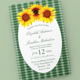 Karierte Sonnenblumenhochzeit Einladung