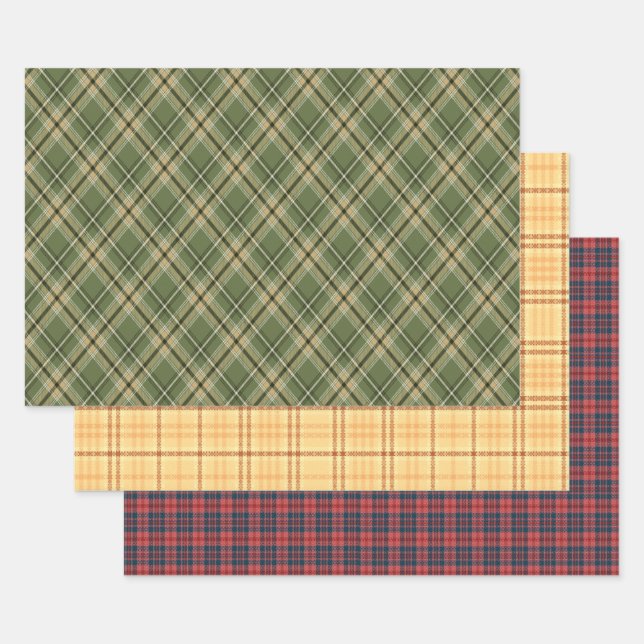 Karierte Tartan-Geschenkwrap (Set von 3) Geschenkpapier Set (Set)