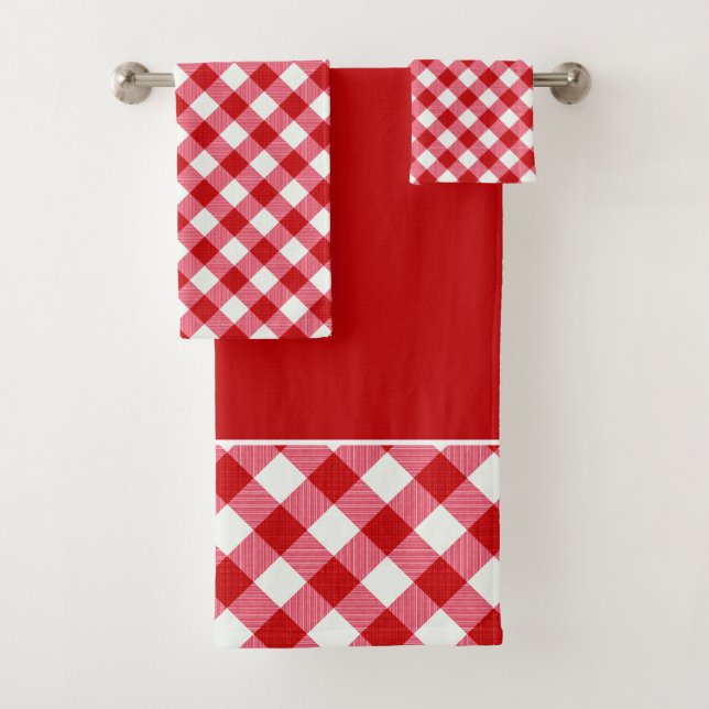 karierte Tartan karierte klassische rote weiße Tex Badhandtuch Set (Insitu)