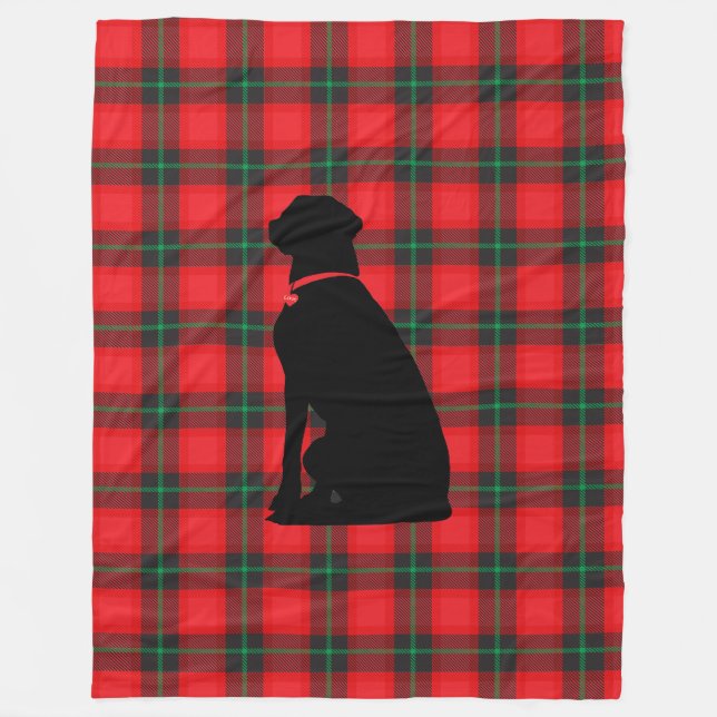 Karierte Tartan Red Black Pattern Dog Liebe kompri Fleecedecke (Vorderseite)