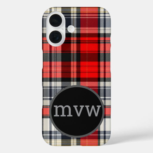 Karierte Tartan-Telefonabdeckung mit Monogramm iPhone 16 Hülle (Rückseite)