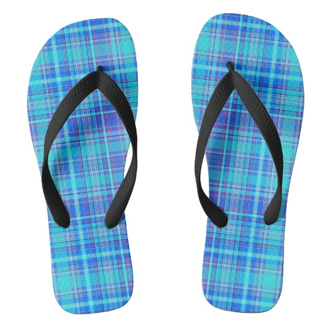Karierte Textur Blaue Streifen Muster-43657 Flip Flops (Fußbett)