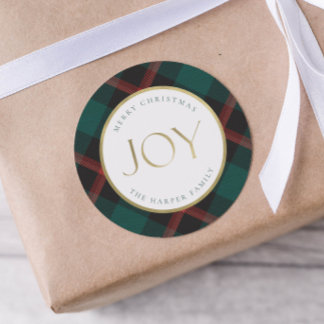 Karierte Tradition in Red Green Joy Runder Aufkleber
