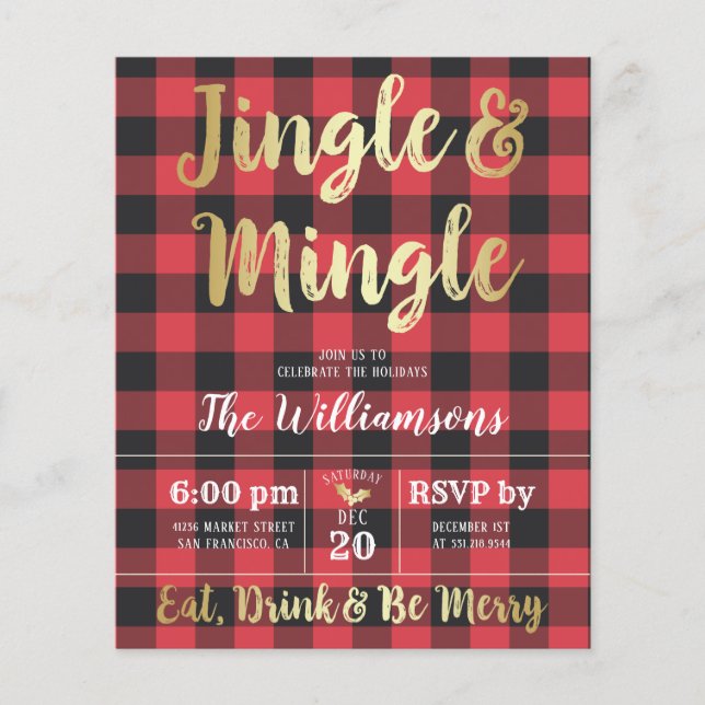 Karierte und goldene Jingle & Mingle Holiday Party (Vorderseite)