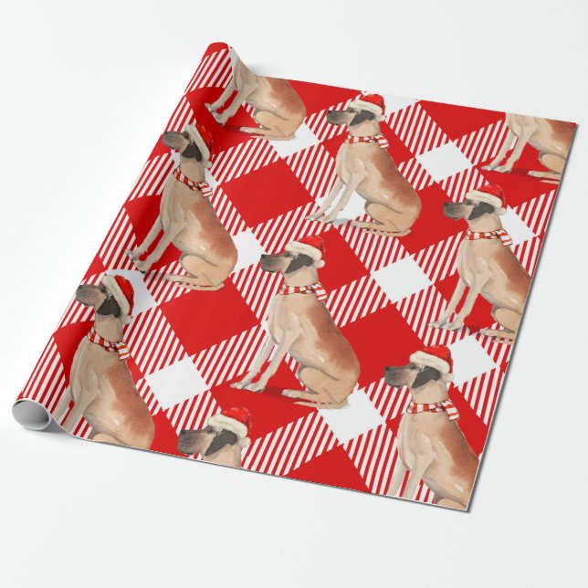 Karierte und großartige Dane Hunde lieben Weihnach Geschenkpapier (Ungerollt)