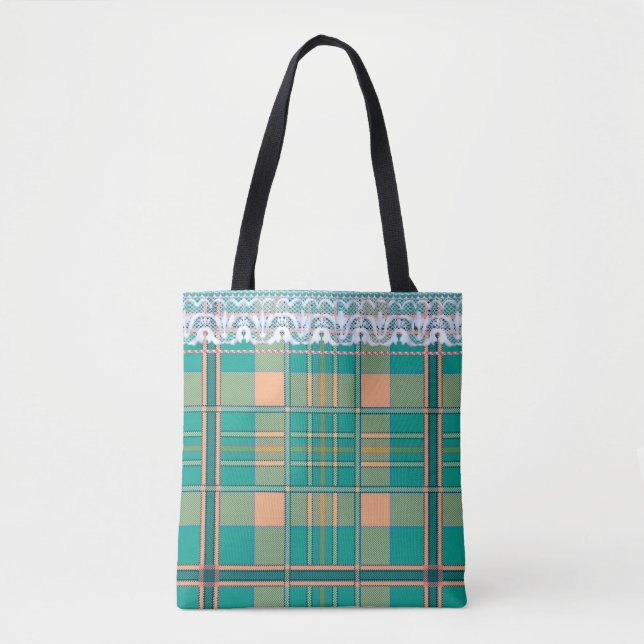 Karierte und spitzengrüne und pfirsichgrüne Tasche (Vorderseite)
