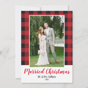 Karierte Verheiratete Weihnachtsfotokarte Feiertagskarte