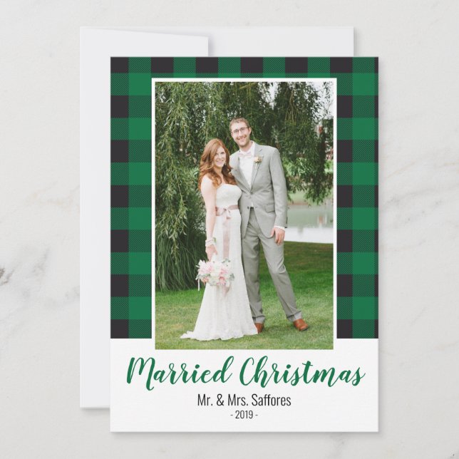 Karierte Verheiratete Weihnachtsfotokarte Feiertagskarte (Vorderseite)