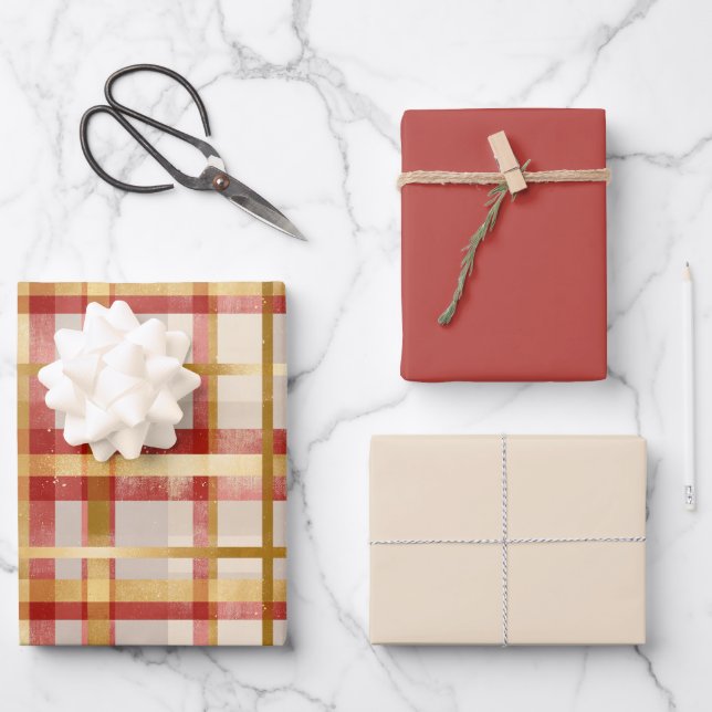 Karierte Weihnachten Geschenkpapier Set (Vorderseite)