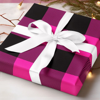 Karierte Weihnachten in Pink und Black Buffalo Geschenkpapier