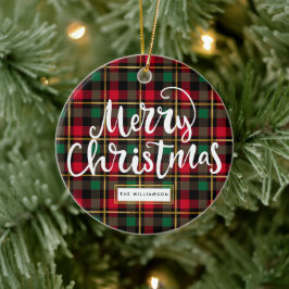 Karierte Weihnachten in Rot, Grün, Schwarz und Gol Keramik Ornament