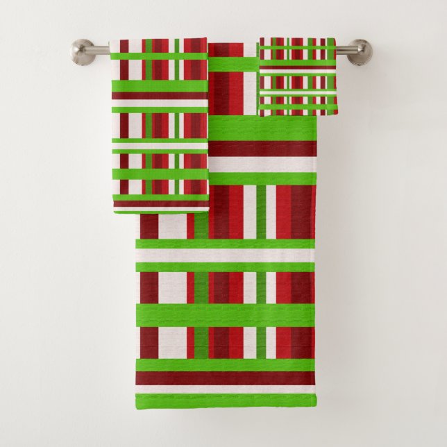 Karierte Weihnachten in Rot, Grün und Weiß Badhandtuch Set (Insitu)