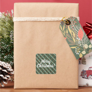 Karierte Weihnachten individuell anpassbar Quadratischer Aufkleber