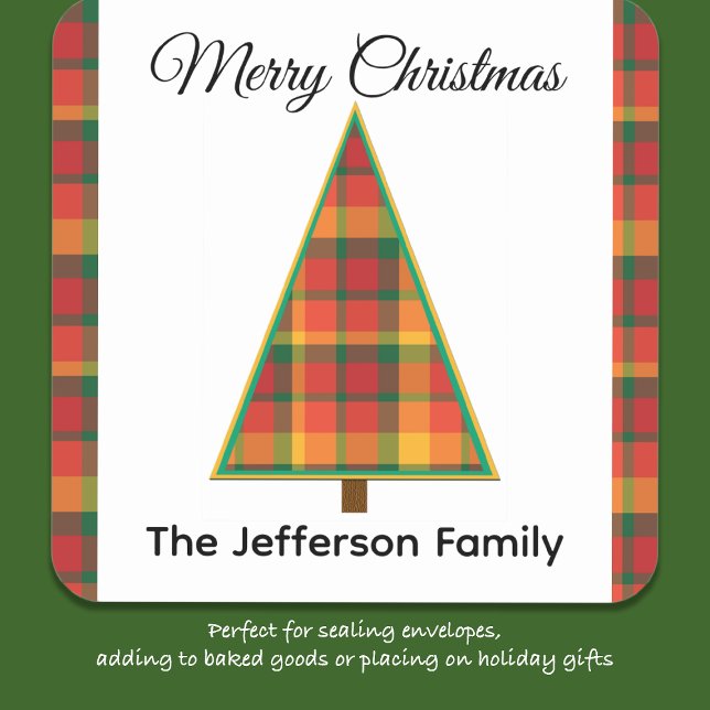 Karierte Weihnachtsbaum Weihnachtskleber Quadratischer Aufkleber (Von Creator hochgeladen)