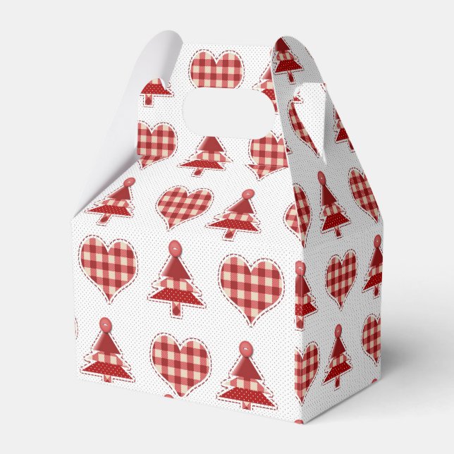 Karierte Weihnachtsbäume und Herz-Muster Geschenkschachtel (Vorderseite)