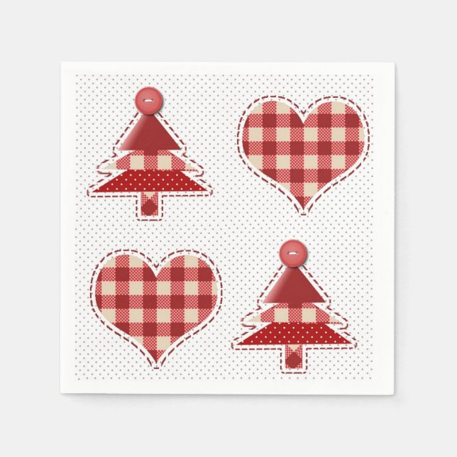 Karierte Weihnachtsbäume und Herz-Muster Serviette (Vorderseite)