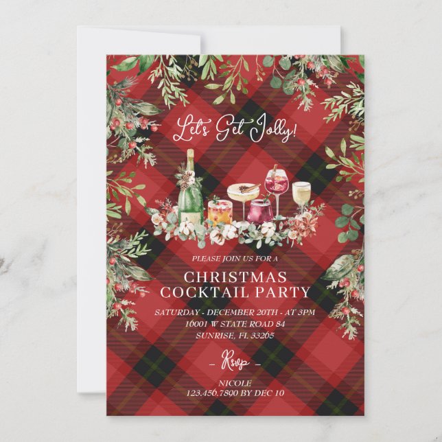 Karierte Weihnachtscocktails Lasse Jolly holen Einladung (Vorderseite)