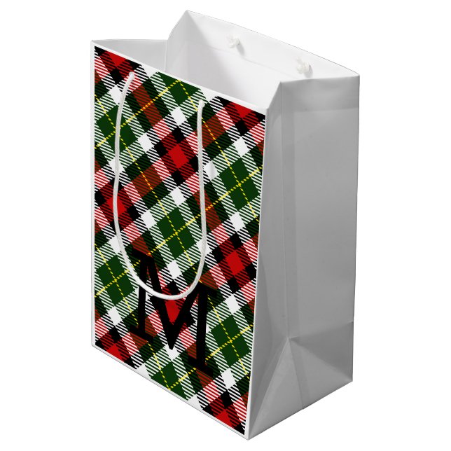 Karierte Weihnachtsfamilie - Erstklassiges Fest Mittlere Geschenktüte (Rückseite Schrägansicht)