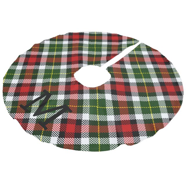 Karierte Weihnachtsfamilie Monogram Erstfestlich Leinenimitat Weihnachtsbaumdecke (Schrägansicht)