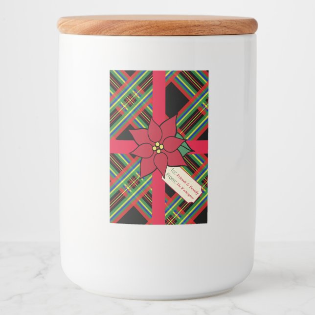 Karierte Weihnachtsfeiertage Poinsettia - Geschenk Lebensmitteletikett (Vorderseite)