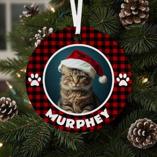 Karierte Weihnachtsferien, rot und schwarz Ornament Aus Metall