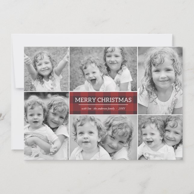 Karierte Weihnachtsfotokarte Feiertagskarte (Vorderseite)