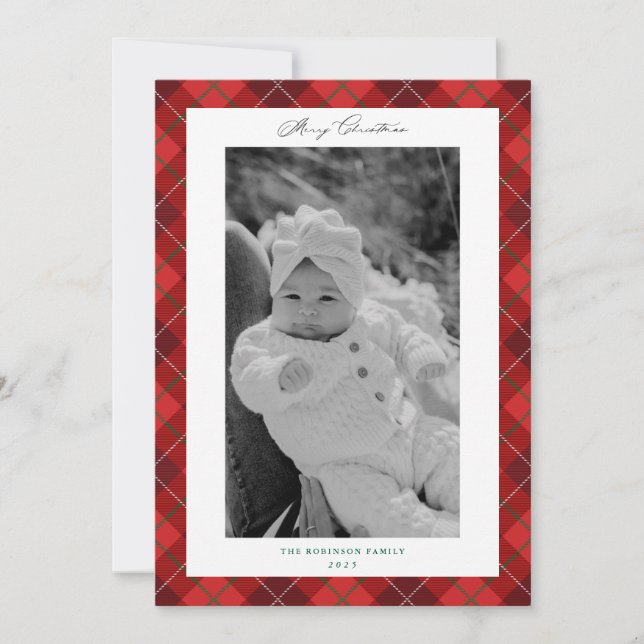 Karierte Weihnachtsfotokarte in Red Frame Feiertagskarte (Vorderseite)