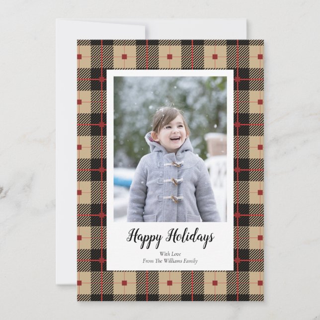 Karierte Weihnachtsfotokarten Feiertagskarte (Vorderseite)