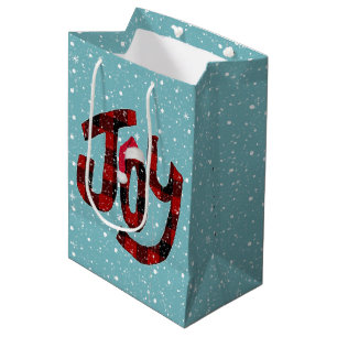 Karierte Weihnachtsfreude auf Schneeflocken Mittlere Geschenktüte