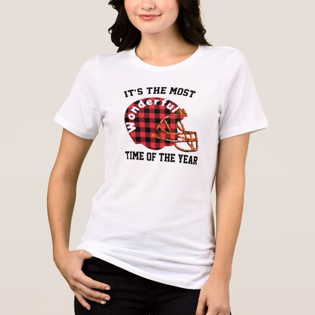 Karierte Weihnachtsjunge Fußball-Freundin Football Tri-Blend Shirt (Vorderseite)