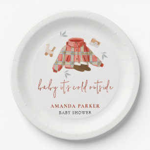 Karierte Winterkleidung Kinderdusche Pappteller
