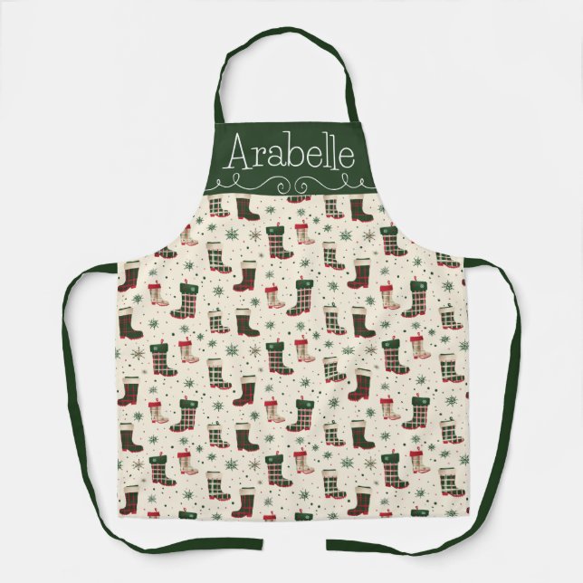 Karierte Winterstiefel rot und grün Schürze (Vorderseite)