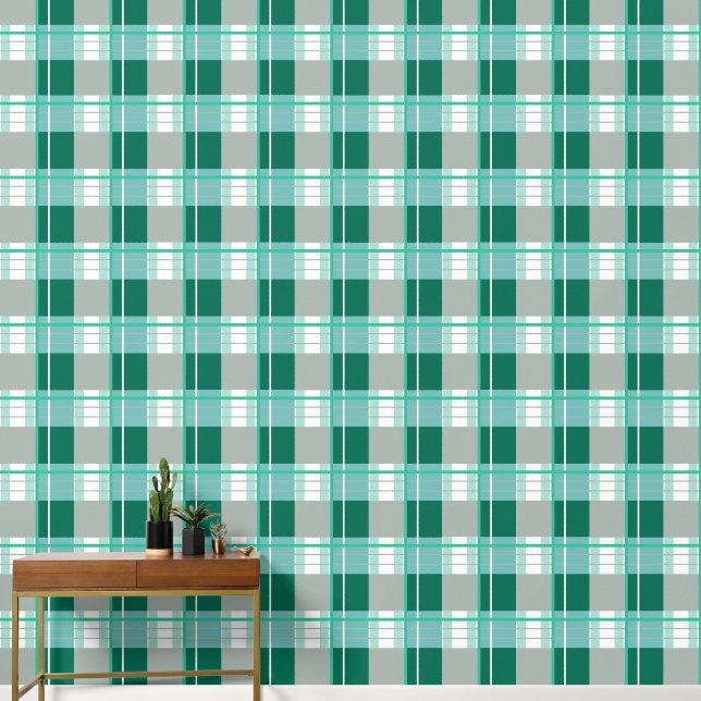 Karierte Wirkung frisch grün, aquamarin, grau und  Tapete (Korridor)