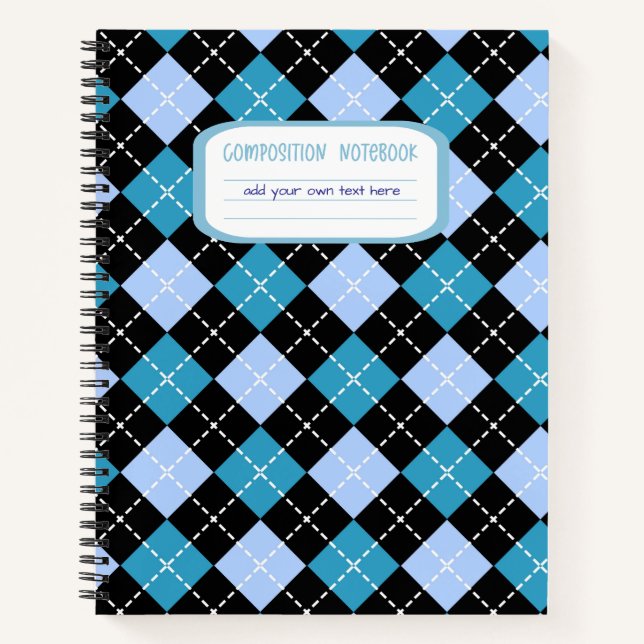 Karierte Zusammensetzung von Preppy Blue und Black Notizbuch (Vorderseite)