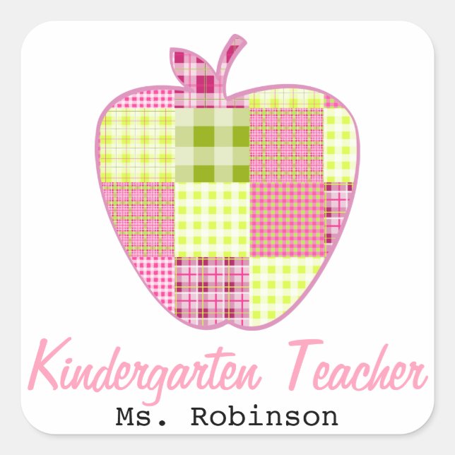 Karierter Apple Kindergarten-Lehrer Quadratischer Aufkleber (Vorderseite)