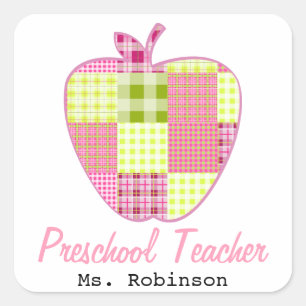 Karierter Apple-Preschool-Lehrer Quadratischer Aufkleber