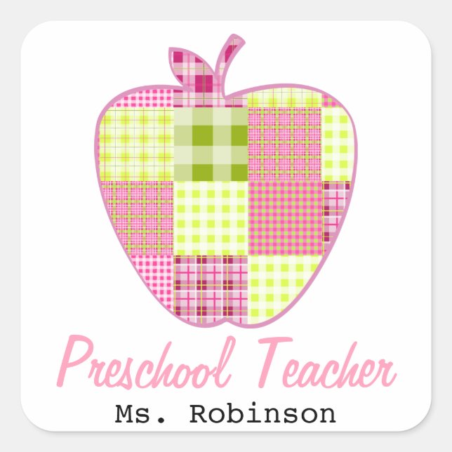 Karierter Apple-Preschool-Lehrer Quadratischer Aufkleber (Vorderseite)
