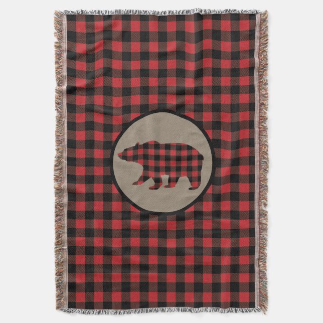 Karierter Bär aus Red Black Buffalo Decke (Vorderseite Vertikal)