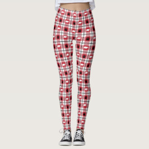 Karierter Bärenpflaster, rot, weiß und schwarz Leggings
