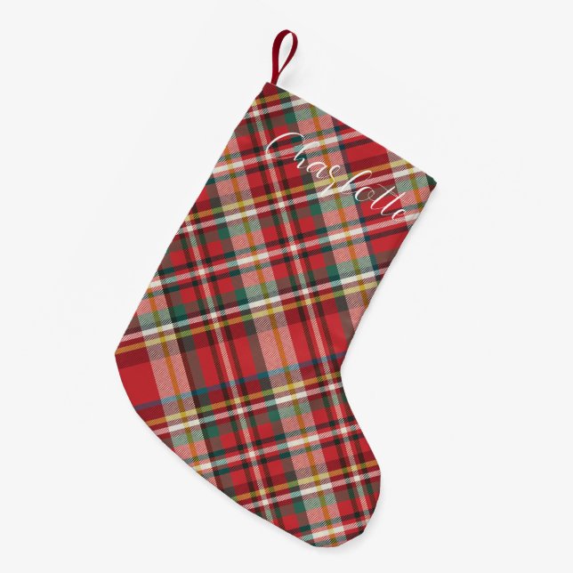 Karierter Bauernhof Skript Red Karo Holiday Custom Kleiner Weihnachtsstrumpf (Vorderansicht (hängend))