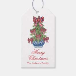 Karierter Bow Chinoiserie Topiary Tree Geschenkanhänger