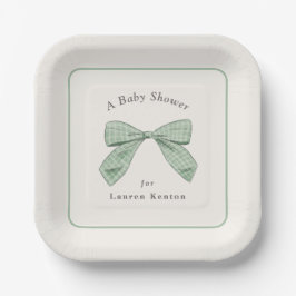 Karierter Bow mit heller Sage Elegante Baby-Dusche Pappteller