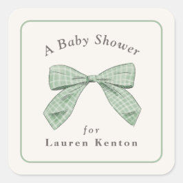 Karierter Bow mit heller Sage Elegante Baby-Dusche Quadratischer Aufkleber