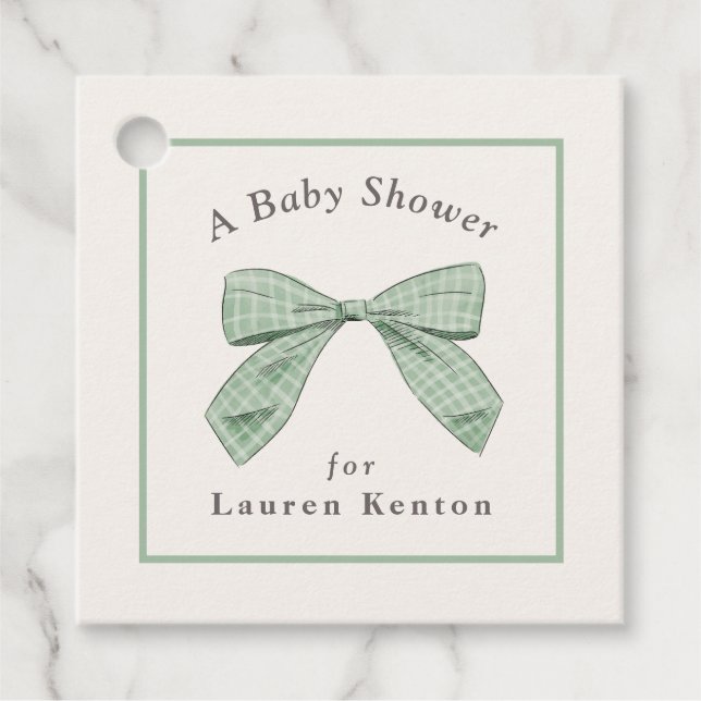 Karierter Bow mit leichter Sage Elegante neutrale  Geschenkanhänger (Vorderseite)