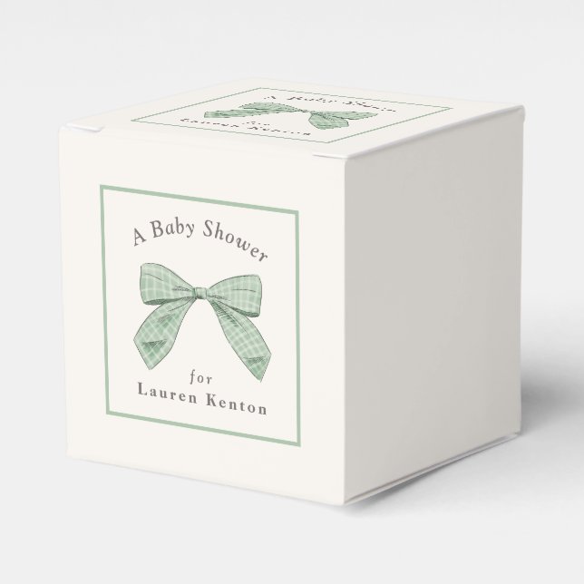 Karierter Bow mit leichter Sage Elegante neutrale  Geschenkschachtel (Vorderseite)