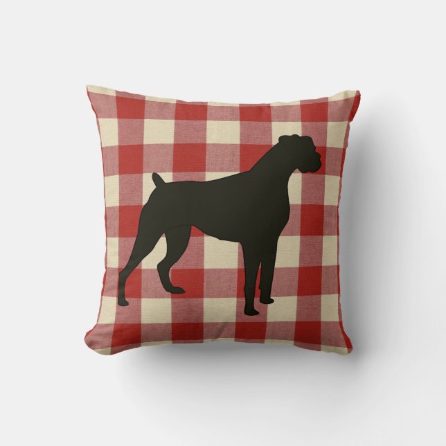 Karierter Boxer-Hund Kissen (Vorderseite)