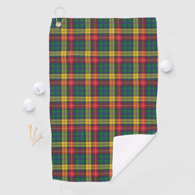 Karierter Clan Buchanan Tartan Red Yellow Green Ka Golfhandtuch (Insitu)