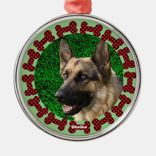 Karierter Dog Knochen Rahmen Niedlich Dose Foto We Ornament Aus Metall (Vorne)