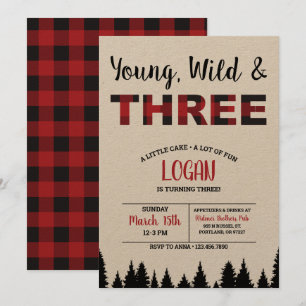 Karierter Dritter Geburtstag Einladung Young Wild 