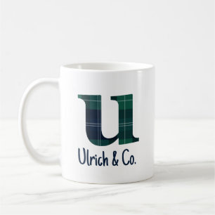 Karierter Druckminderbuchstabe u Anfangs und Name Kaffeetasse